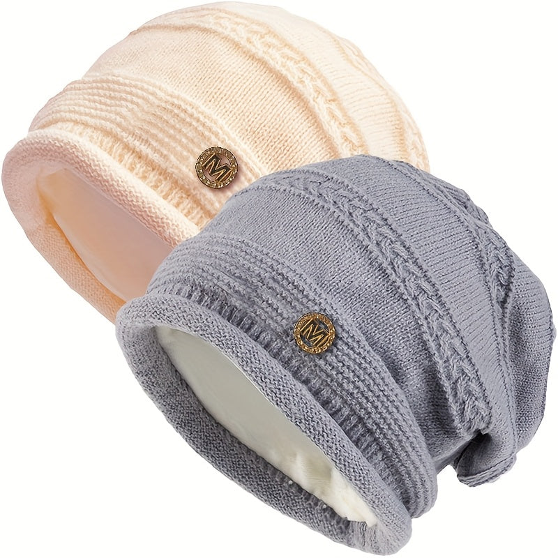 Unisex Strickmütze Beanie Wintermütze mit Fleecefutter einfarbig oder zweifarbig