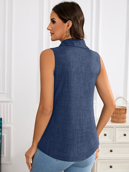 Damen ärmellose Bluse mit Knopfleiste und Polokragen – Eleganter Sommer-Look für Büro und Freizeit