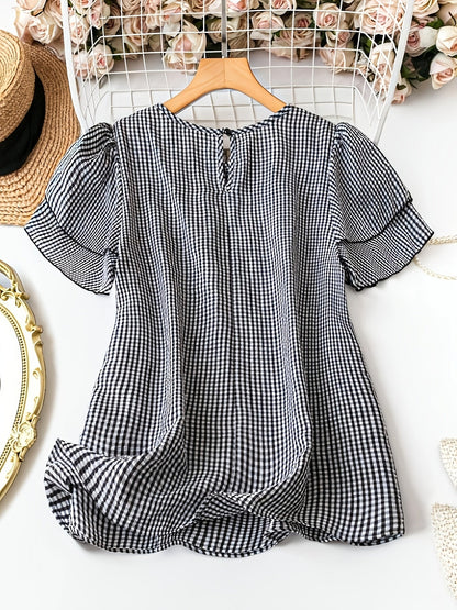 Damen Polka Dot Bluse Elegant Kurzarm für Freizeit und Büro
