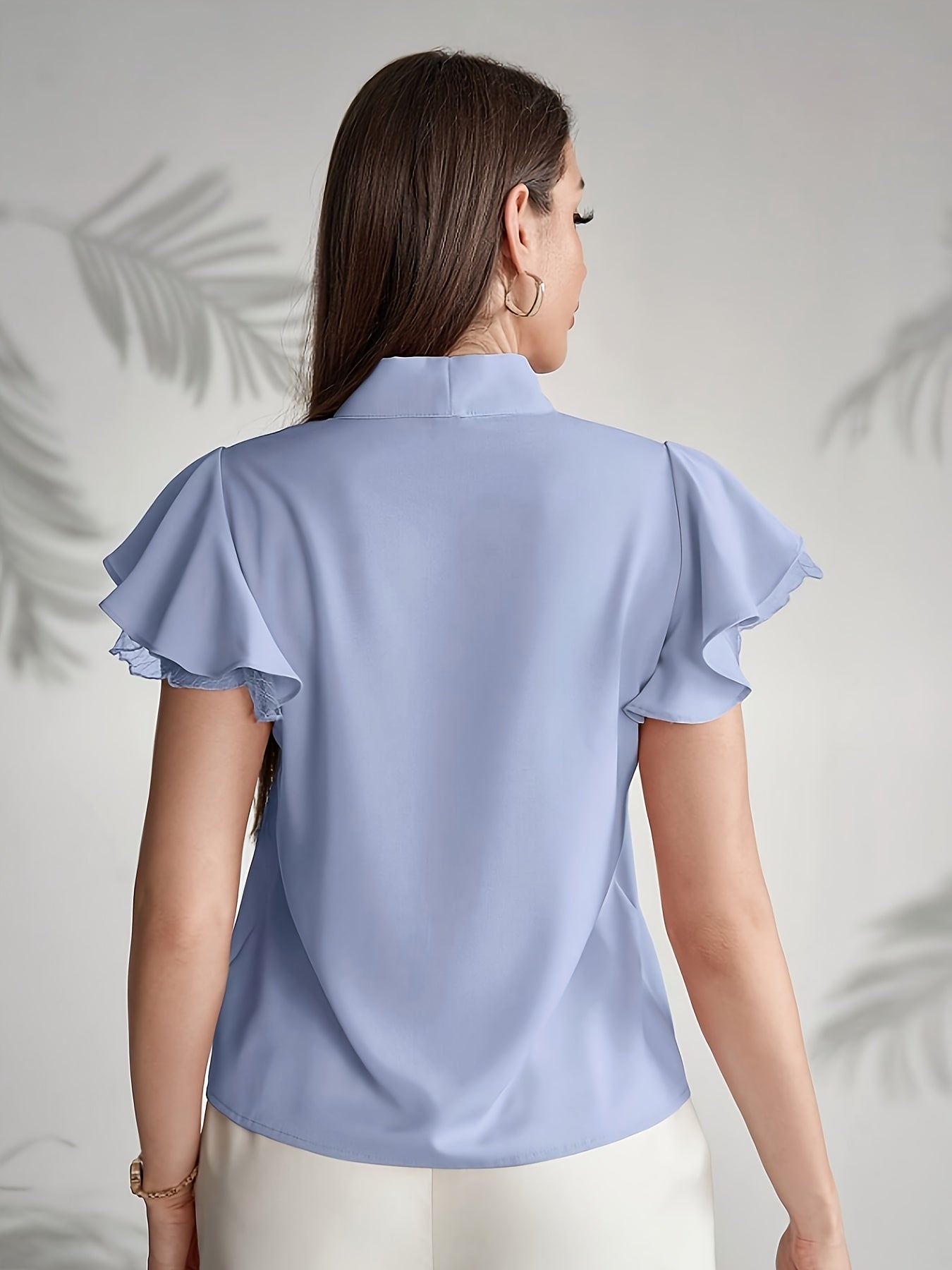 Damen Bluse mit Schmetterlingsärmeln und Schleifenkragen – Eleganter Business- und Freizeitstil