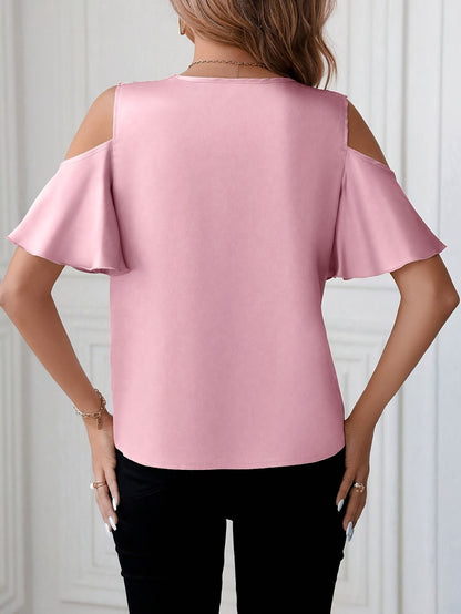 Damen Cold-Shoulder Bluse mit Spitzendetail und elegantem Schnitt – Stylische Mode für Büro & Freizeit