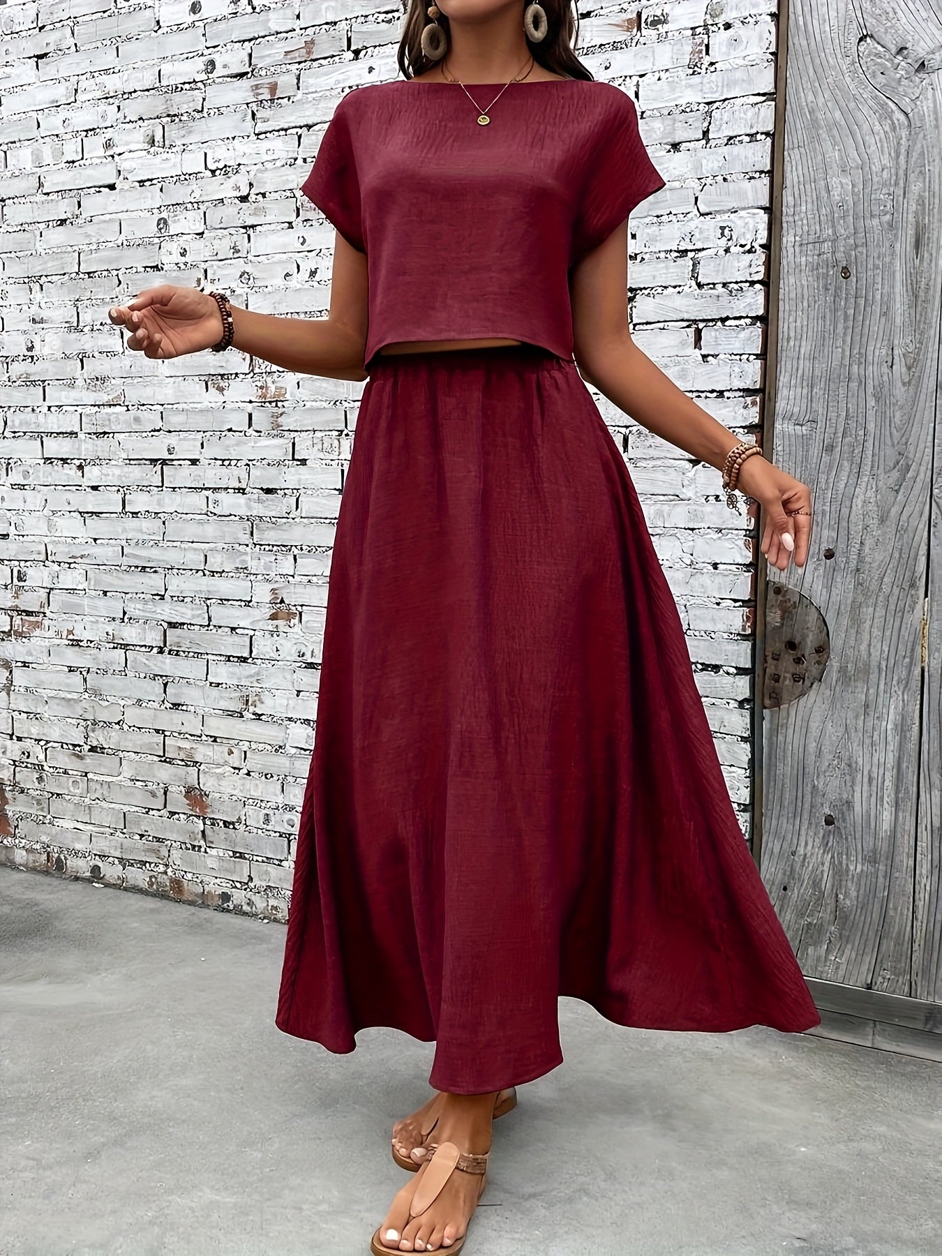 Damen Zweiteiliges Set – Elegantes Sommer-Outfit mit Crop Top und Maxirock, Modernes Freizeit-Ensemble