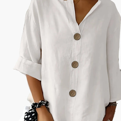 Damen Bluse mit Knopfleiste und 3/4-Ärmeln – Casual Eleganz für Alltag & Büro