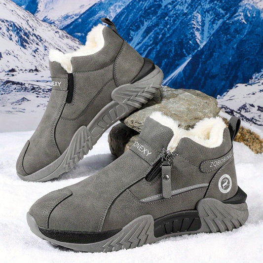 Unisex Winterstiefel gefüttert mit Reißverschluss, rutschfeste Sohle, Warmhaltende Schneeschuhe