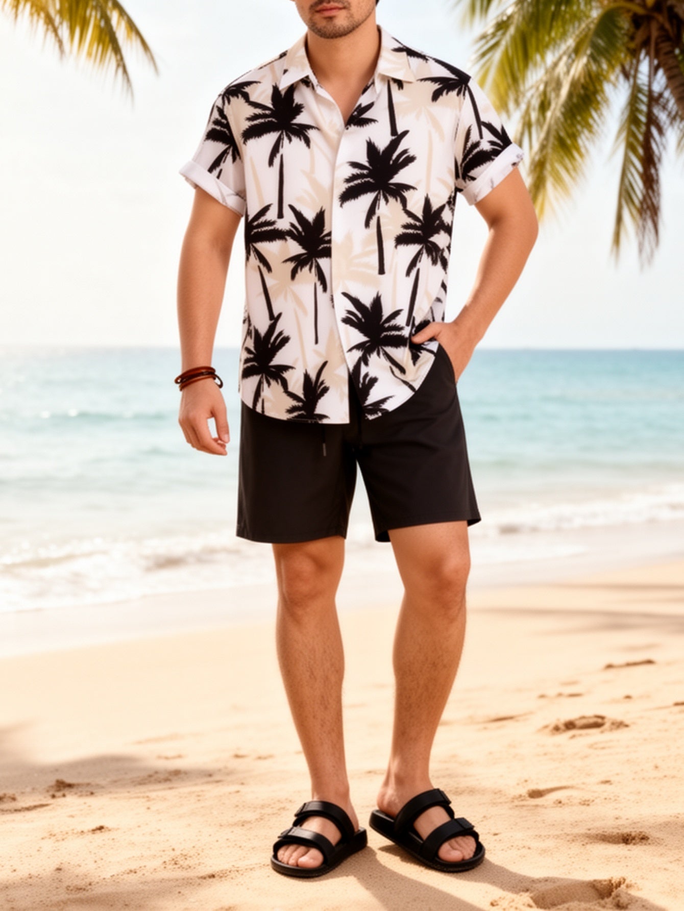 Herren Strandhemd Set – Lässiges Palmenmuster für Sommer und Urlaub