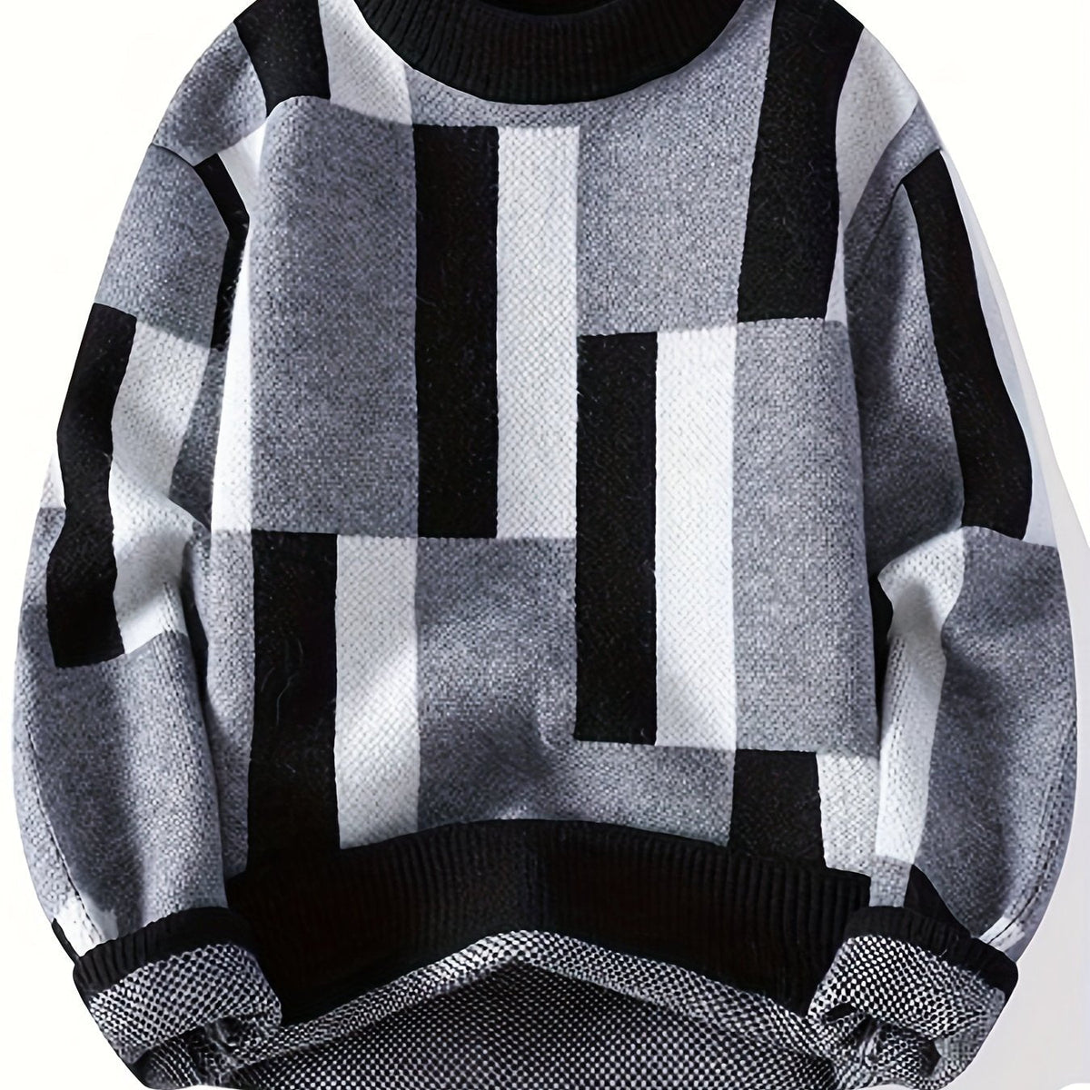 Unisex Rollkragenpullover mit geometrischem Muster – Blockmuster Strickpullover