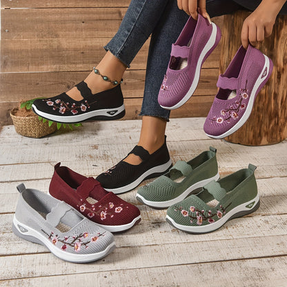 Damen Komfort-Sneaker mit floraler Stickerei und Klettverschluss – Bequeme Freizeitschuhe für Alltag und Spaziergänge