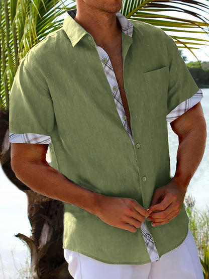 Herren Sommer Freizeithemd Kurzarm mit Kontrast-Details – Stilvoll für Urlaub und Alltag