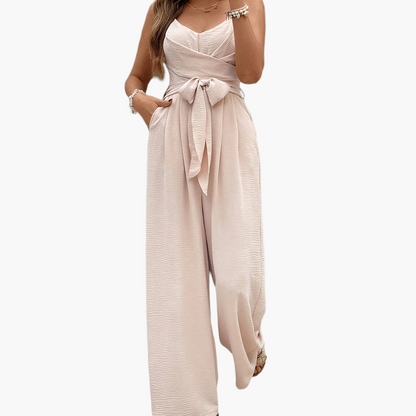 Damen Eleganter Jumpsuit mit Schleifen-Taille und weitem Bein – Perfekt für Freizeit & Sommer