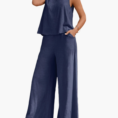 Damen Sommer Zweiteiler Set – Weites Bein & Ärmelloses Top, Lässiger Freizeit-Look