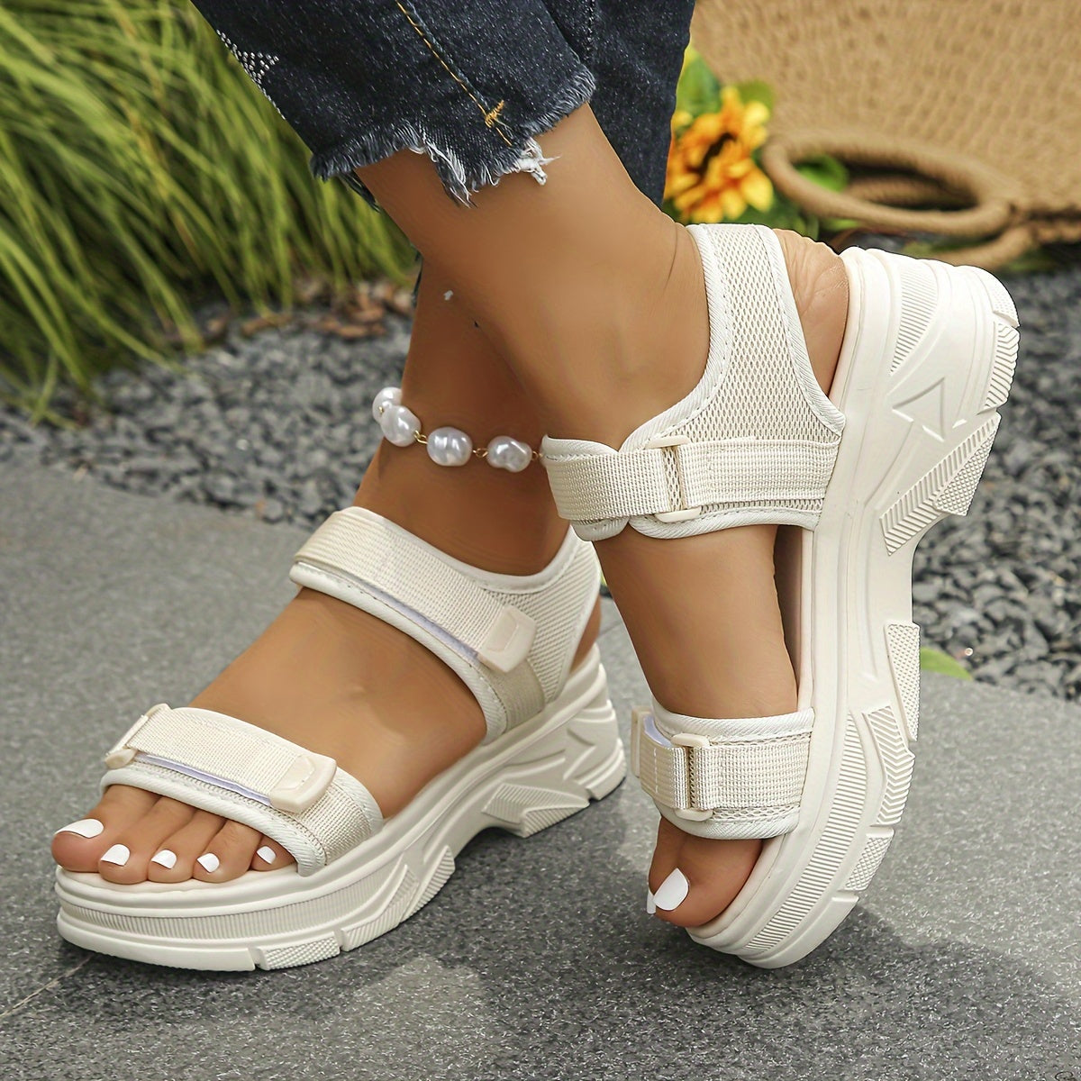 Damen Plateau-Sandalen mit Klettverschluss für Alltag und Freizeit – Sportlicher Look
