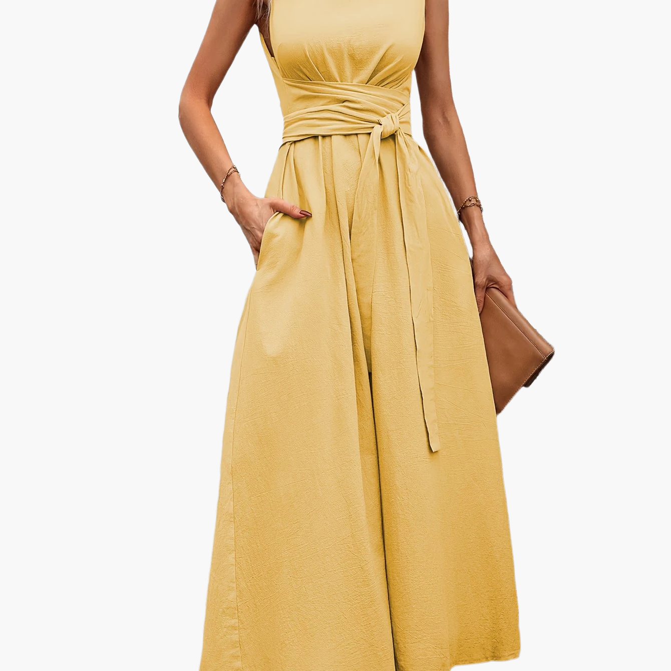 Damen Jumpsuit Elegant Ärmellos mit Bindegürtel für Sommer und Freizeit