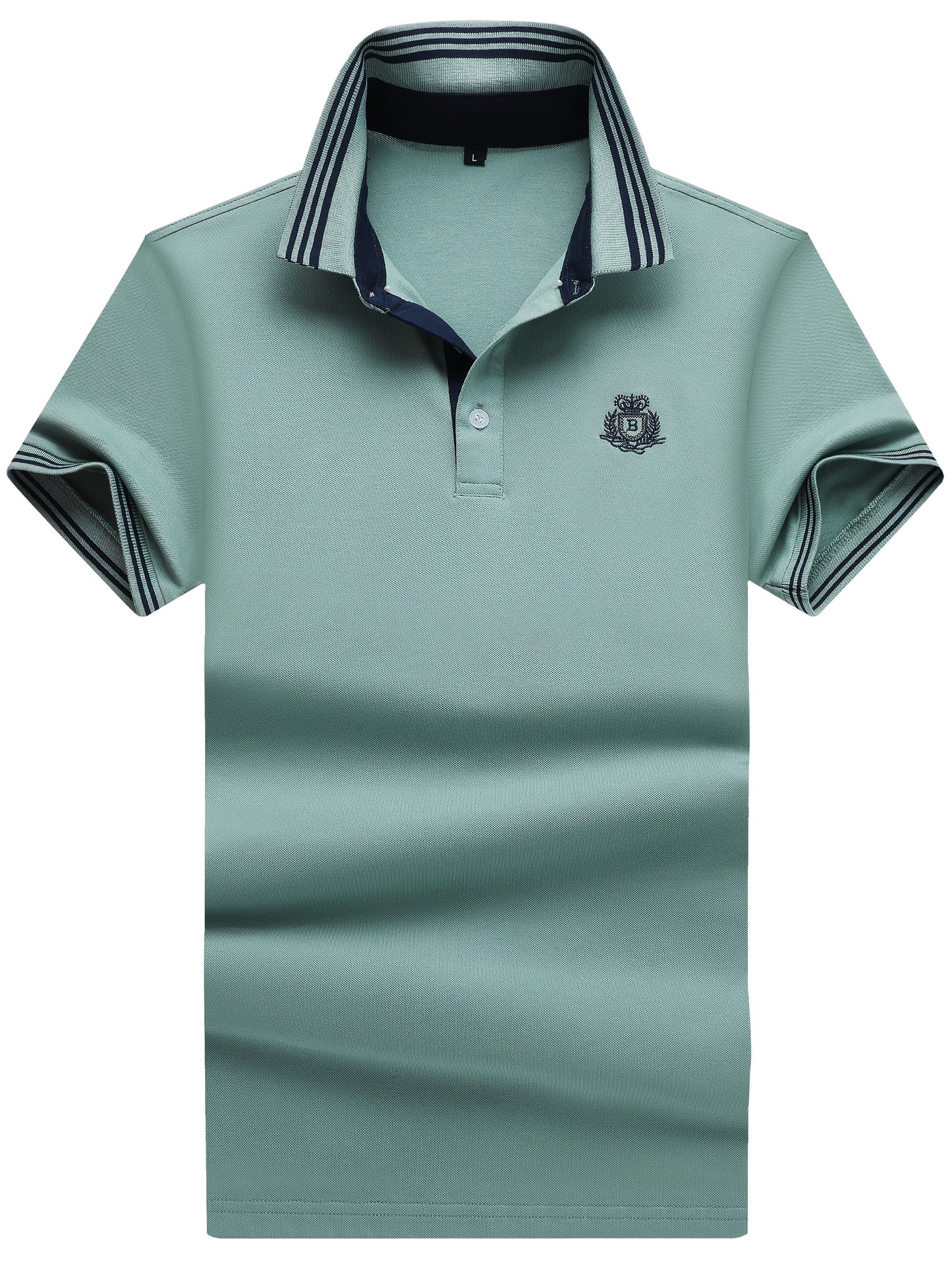 Herren Poloshirt mit gestreiftem Kragen und sportlichem Wappen – Klassischer Freizeitstil