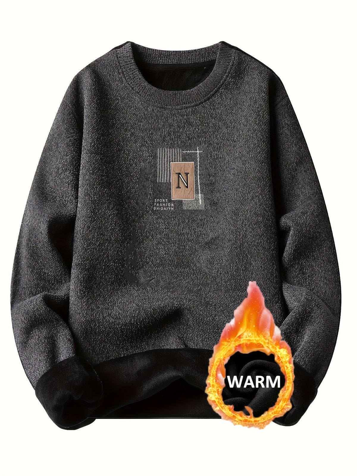 Unisex Langarm Sweatshirt Rundhals Fleece-Futter Melange-Optik