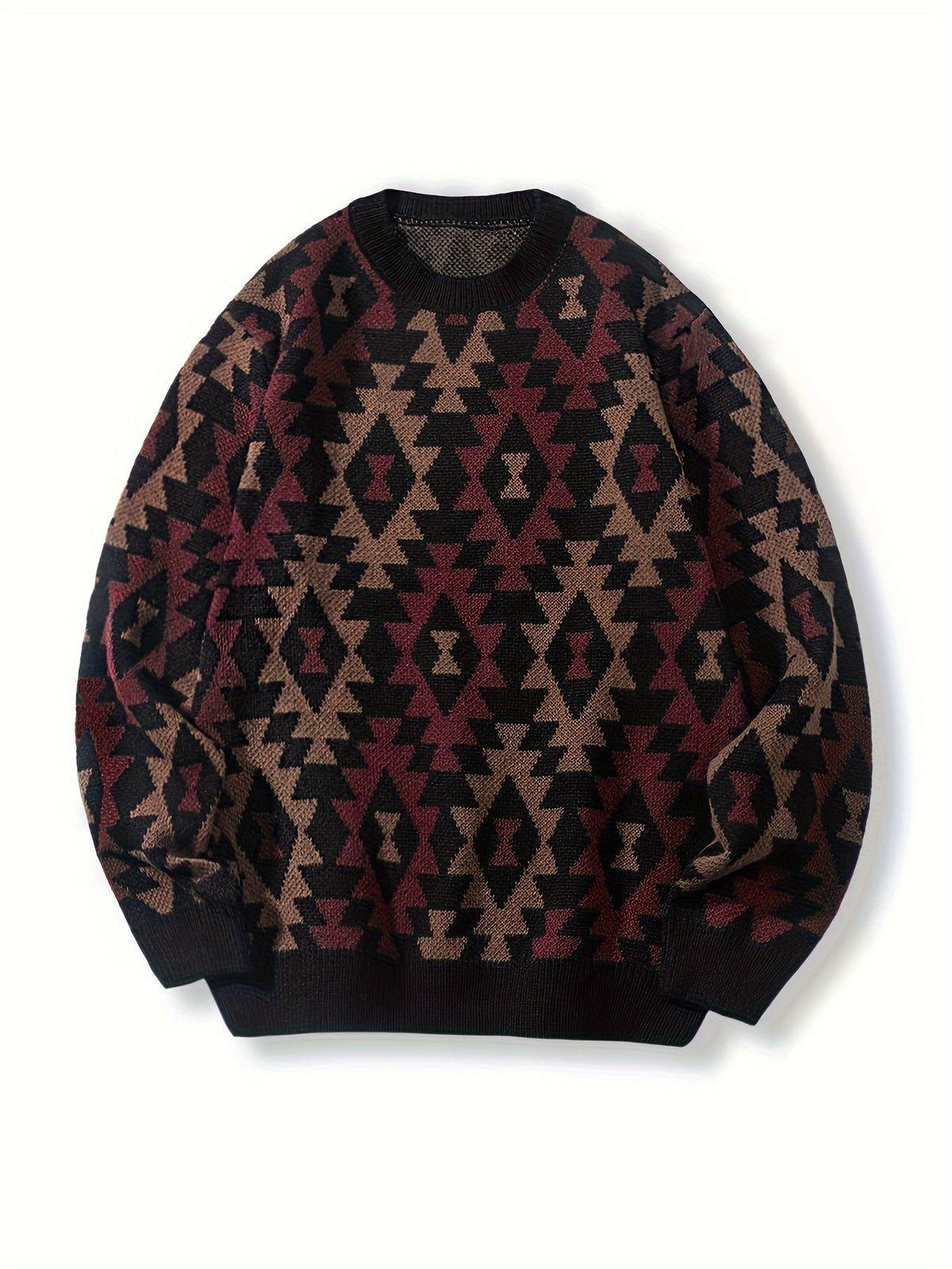 Unisex Pullover Rundhals mit Rautenmuster Geometrisches Jacquard Strickoberteil