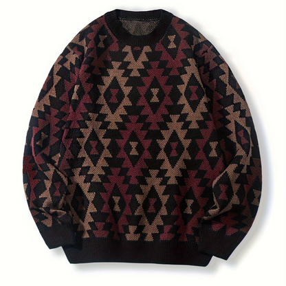 Unisex Pullover Rundhals mit Rautenmuster Geometrisches Jacquard Strickoberteil