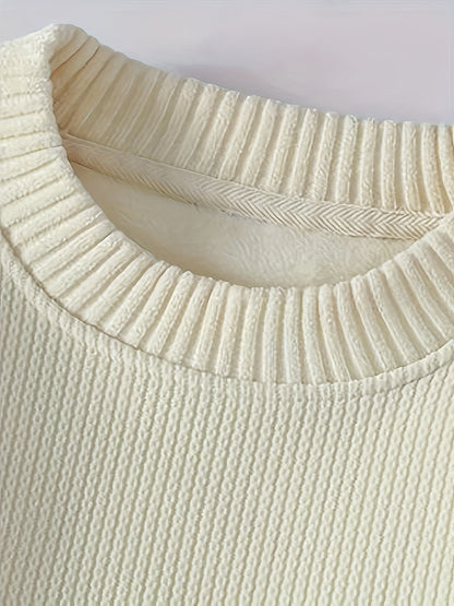 Unisex Langarm Sweatshirt mit Ellenbogen-Patches, Rundhalsausschnitt, gerippter Textur