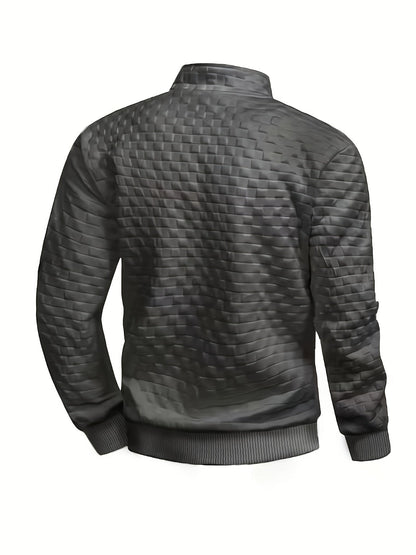 Herren Stehkragen Pullover mit Reißverschluss, gesteppt, Schwarz