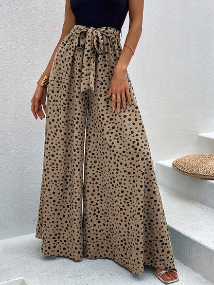 Damen Elegante Weitbeinige Palazzo-Hose mit Gürtel und Punktemuster – Perfekt für Freizeit und Sommer