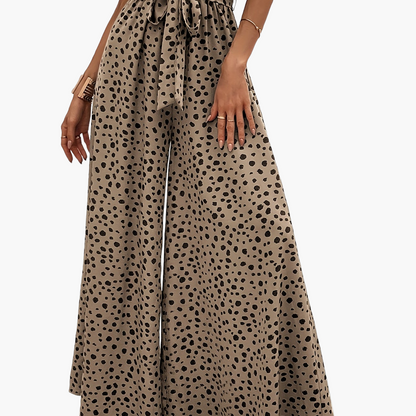 Damen Elegante Weitbeinige Palazzo-Hose mit Gürtel und Punktemuster – Perfekt für Freizeit und Sommer