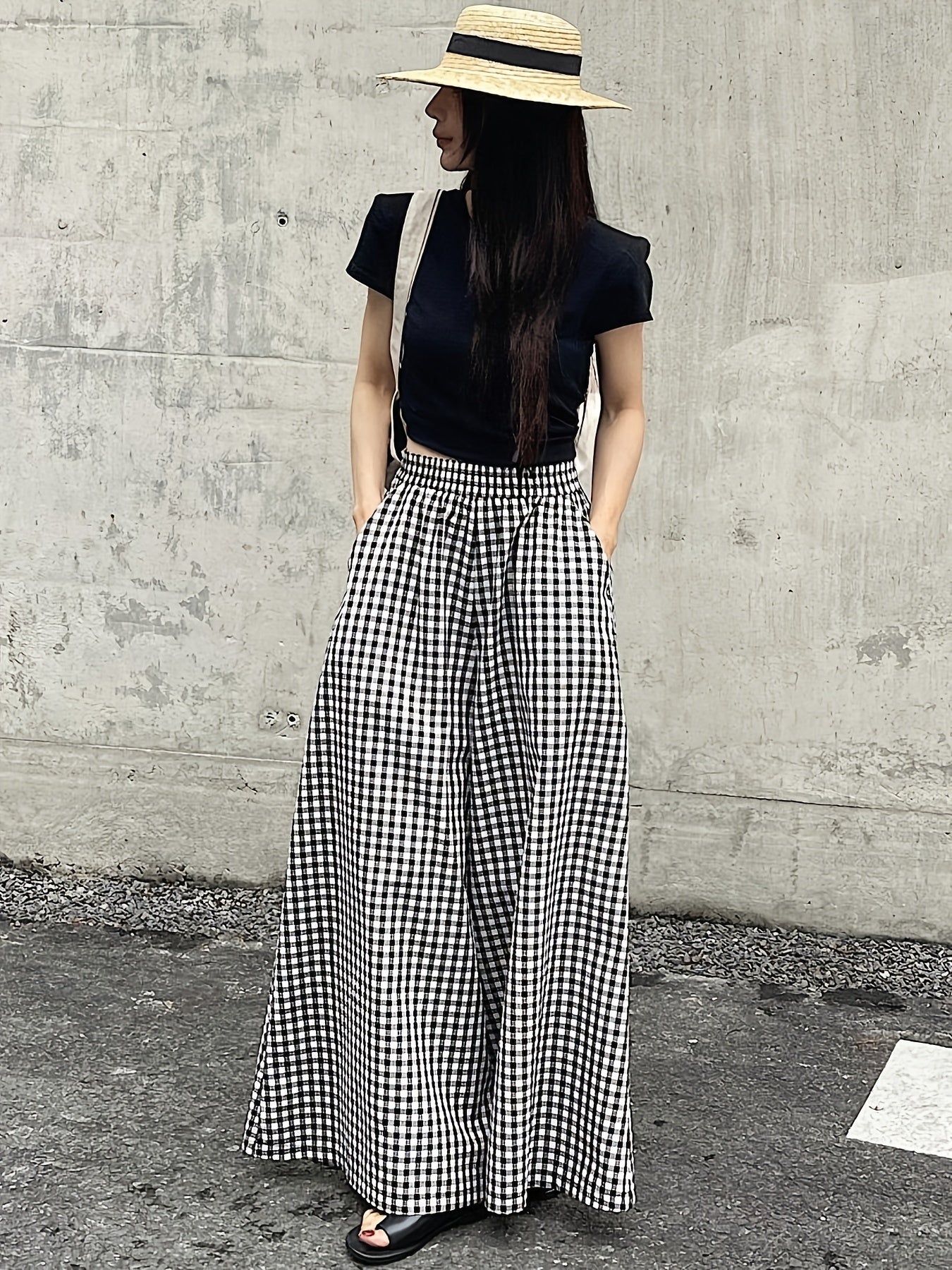 Damen Weitgeschnittene Karohose mit Hoher Taille – Stilvolle Freizeithose für Alltag und besondere Anlässe