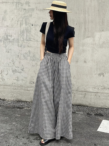 Damen Weitgeschnittene Karohose mit Hoher Taille – Stilvolle Freizeithose für Alltag und besondere Anlässe