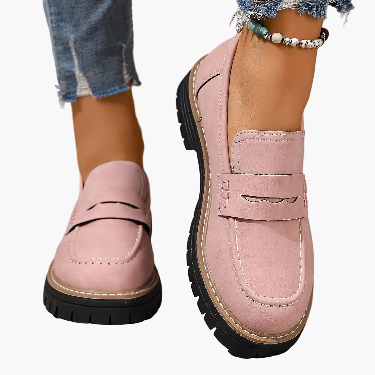 Damen Loafer im klassischen Stil mit Profilsohle – Bequeme Alltags-Slipper für Freizeit und Büro