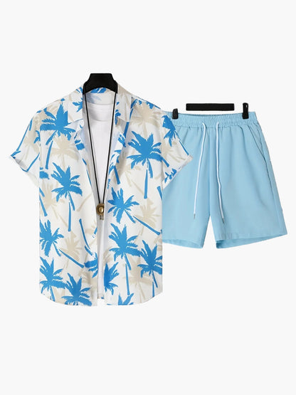 Herren Strandhemd Set – Lässiges Palmenmuster für Sommer und Urlaub