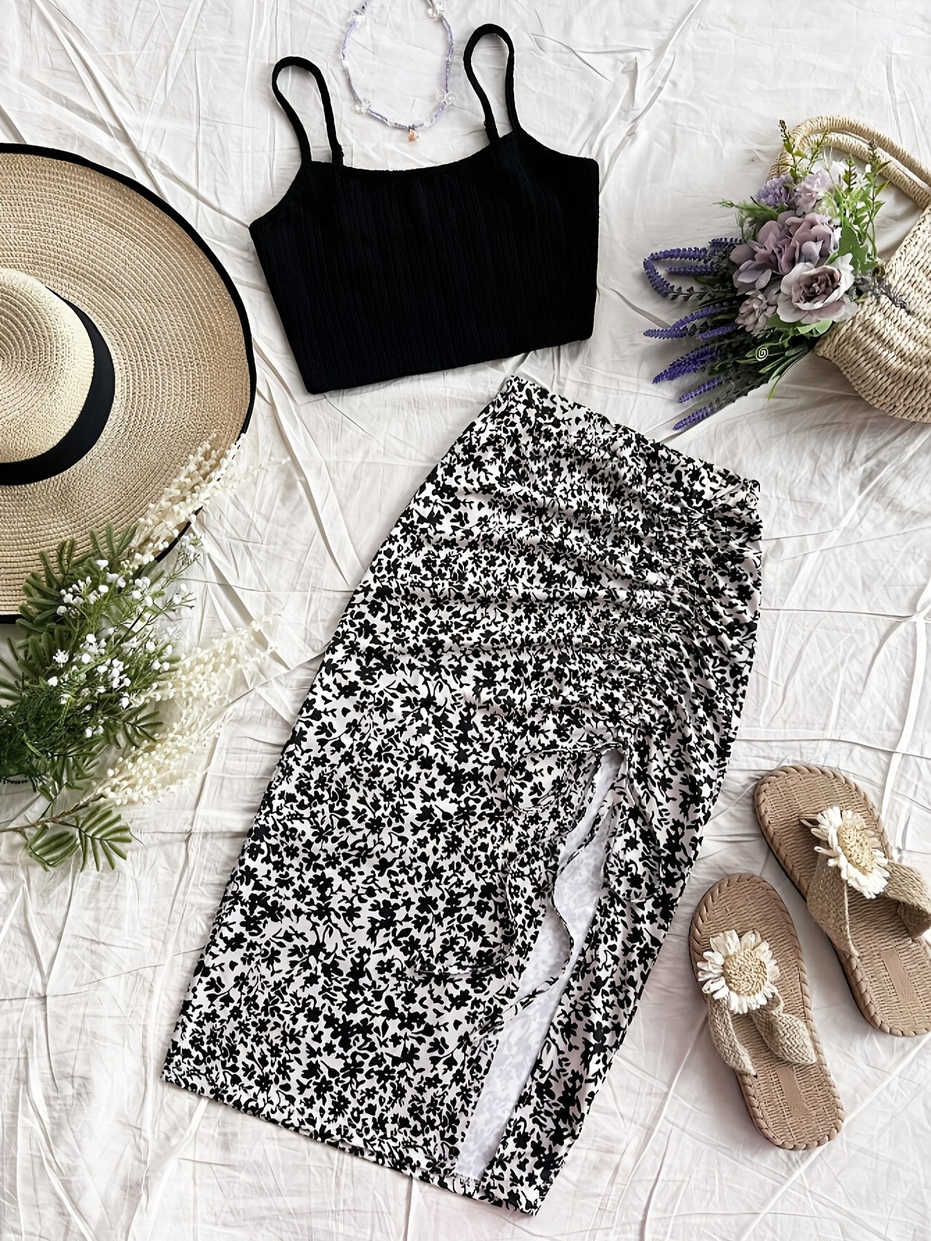 Damen Sommer-Set mit Crop Top und Blumenrock – Perfekt für Urlaub & Freizeit