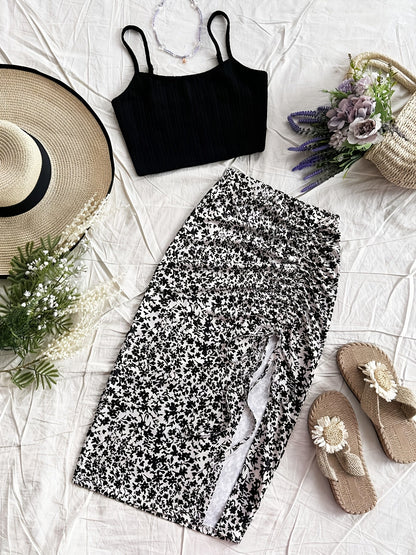 Damen Sommer-Set mit Crop Top und Blumenrock – Perfekt für Urlaub & Freizeit