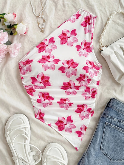 Damen Ein-Schulter-Body mit Blumenmuster – Eleganter Sommer-Body für Freizeit und Urlaub