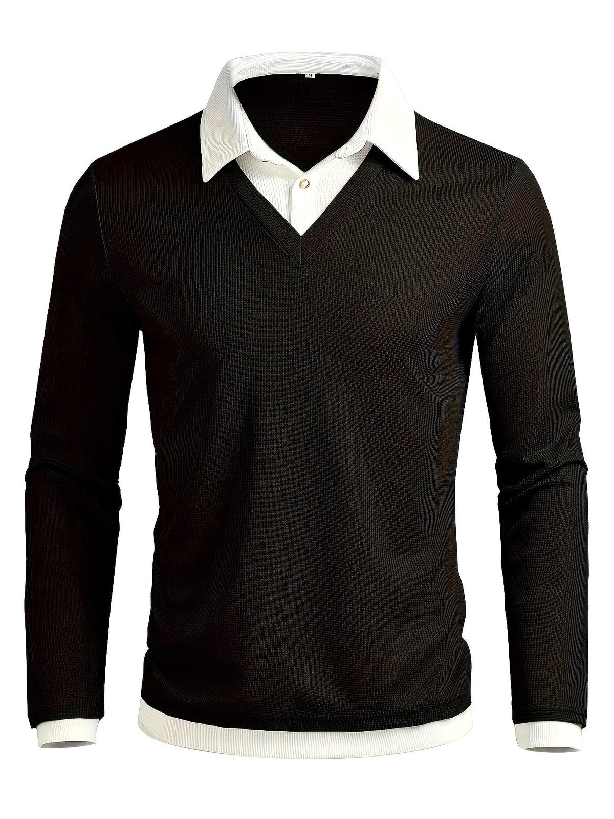 Herren Langarmshirt mit V-Ausschnitt, Schwarz, Lagenlook