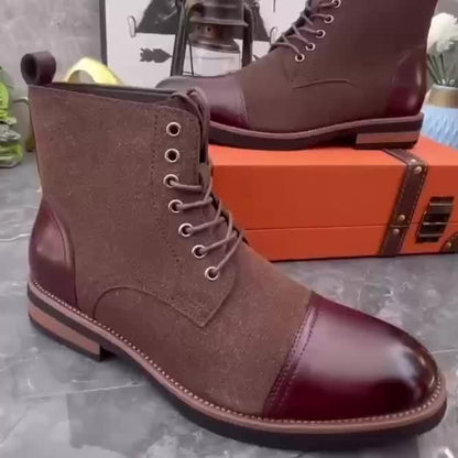 Herren Schnürstiefel Zweifarbig mit Schnürung