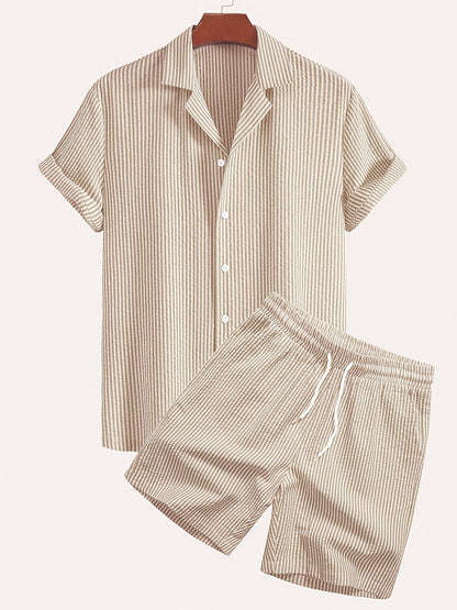 Herren Set Kurzarmhemd und Shorts mit Streifen – Stilvolles Freizeit-Outfit für Strand und Sommer