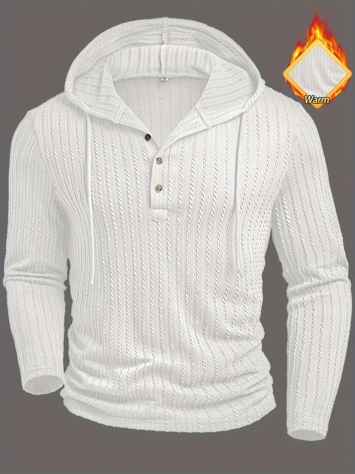Herren Hoodie Langarmshirt gerippt mit Knopfleiste & Kapuze