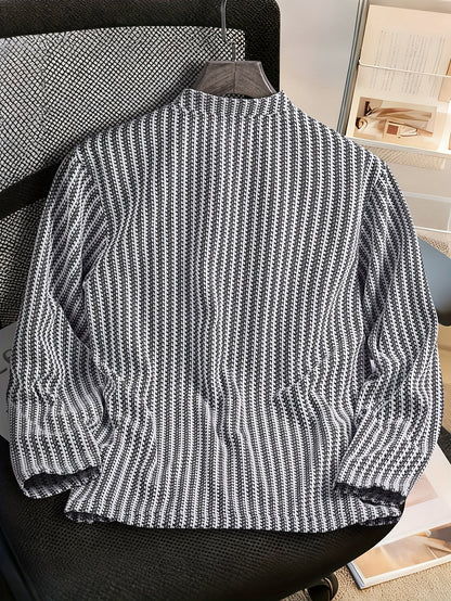 Herren Langarm Henley Shirt mit Streifenmuster – Stilvolles Freizeit- und Business-Oberteil