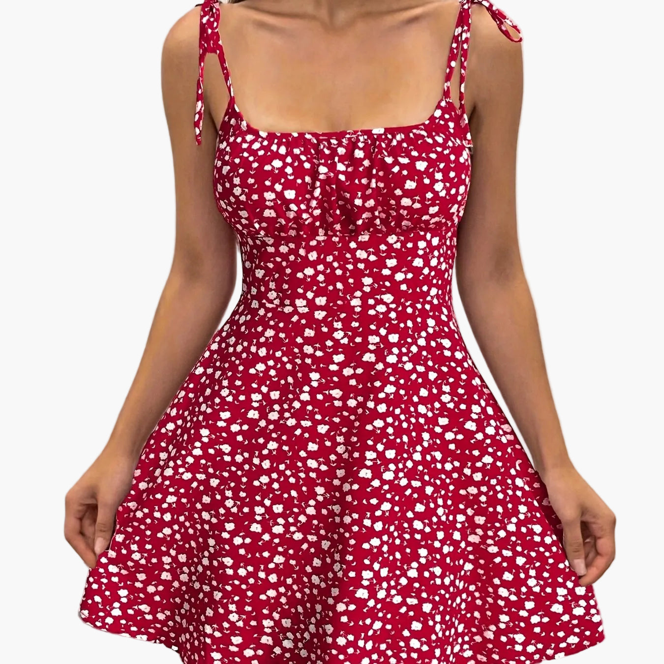 Damen Sommerkleid im Vintage-Stil mit Schleifen-Trägern – Feminines Freizeitkleid für Alltag und Urlaub