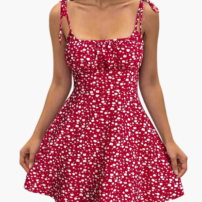 Damen Sommerkleid im Vintage-Stil mit Schleifen-Trägern – Feminines Freizeitkleid für Alltag und Urlaub
