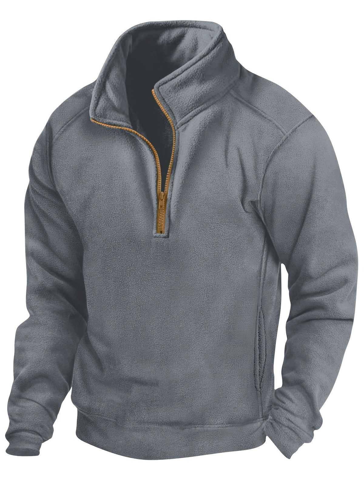 Fleece Pullover mit Stehkragen und kurzem Reißverschluss