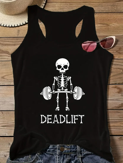 Damen Tanktop mit Skelett Deadlift Motiv – Fitness Fun Sportshirt