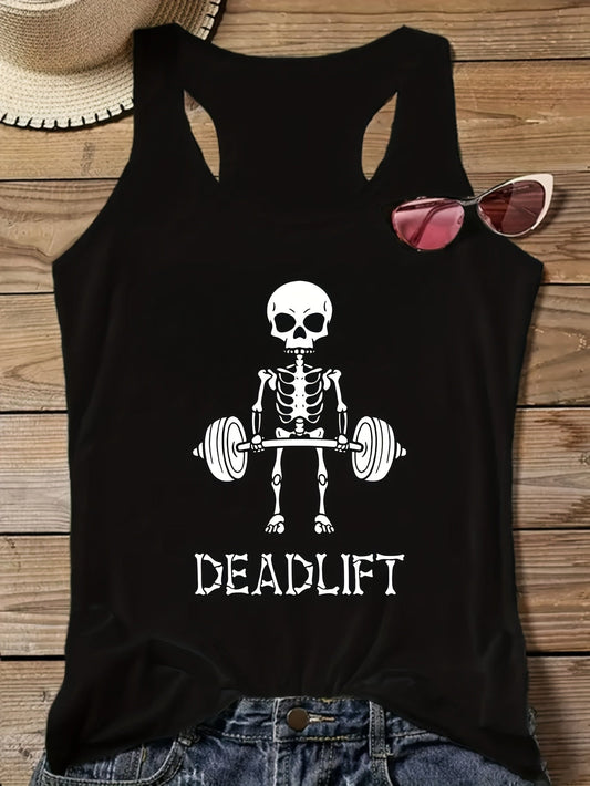 Damen Tanktop mit Skelett Deadlift Motiv – Fitness Fun Sportshirt