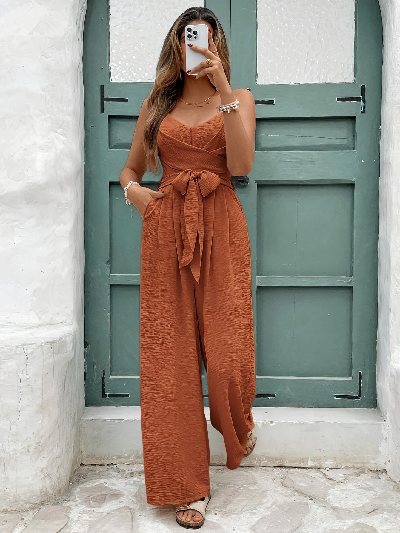 Damen Eleganter Jumpsuit mit Schleifen-Taille und weitem Bein – Perfekt für Freizeit & Sommer
