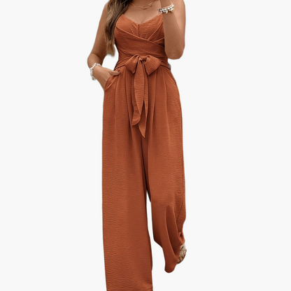 Damen Eleganter Jumpsuit mit Schleifen-Taille und weitem Bein – Perfekt für Freizeit & Sommer