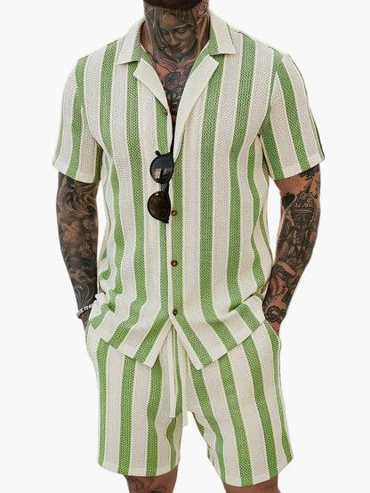 Herren Set Kurzarmhemd und Shorts im lässigen Streifen-Design für Sommer und Freizeit
