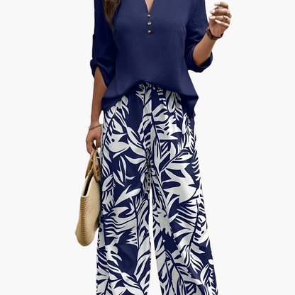 Damen Elegantes Set mit Bluse und Weitbeiniger Hose – Perfekt für Sommer und Freizeit