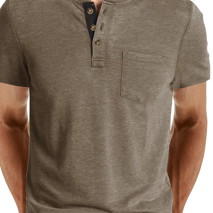Herren Henley T-Shirt mit Knopfleiste und Brusttasche – Freizeitstil für Alltag und Wochenende