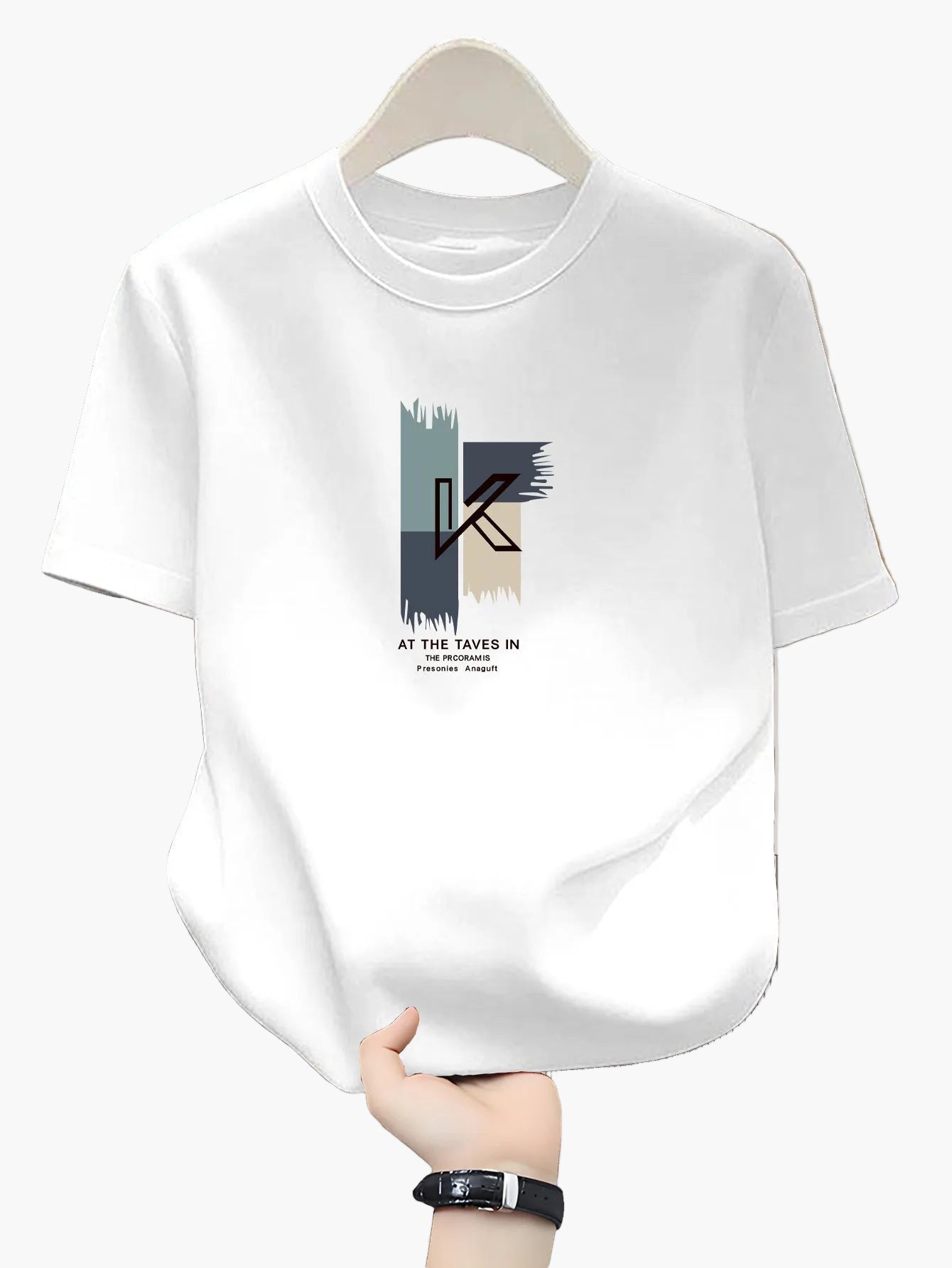 Herren T-Shirt mit modernem K-Grafikdruck, lässige Streetwear, Rundhals, Kurzarm