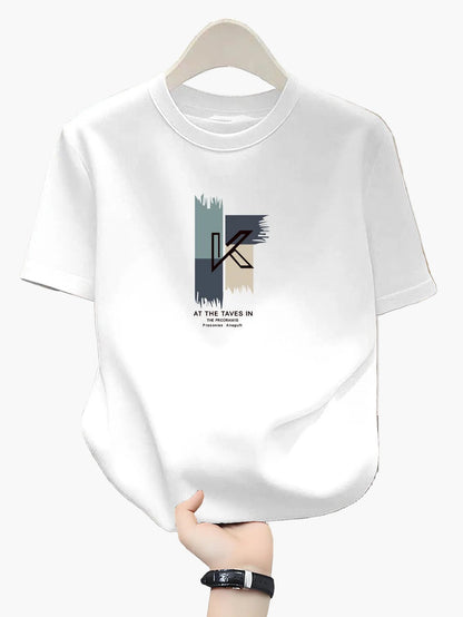 Herren T-Shirt mit modernem K-Grafikdruck, lässige Streetwear, Rundhals, Kurzarm