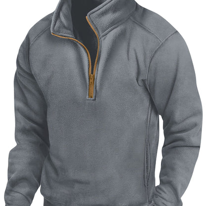 Fleece Pullover mit Stehkragen und kurzem Reißverschluss