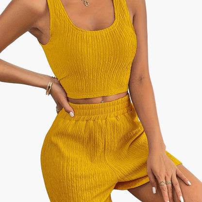 Damen Freizeit Zweiteiler Set – Geripptes Crop Top und Shorts, Lässig & Modern